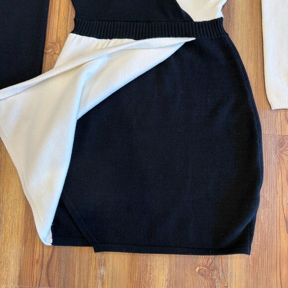 Express Colorblock Black/Ivory Bodycon Sweater Dress With 3/4 Sleeves Size Small - Picture 7 of 10
